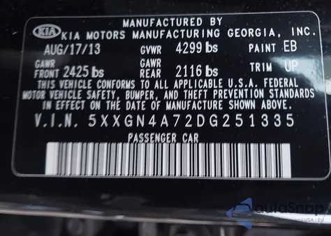 2013 Kia Optima Ex from USA, damaged, VIN 5XXGN4A72DG251335